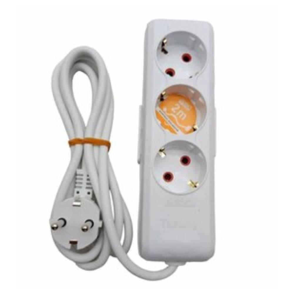 3 Girişli 2 Metre Uzatma Kablolu Topraklı Grup Priz Anahtarlı