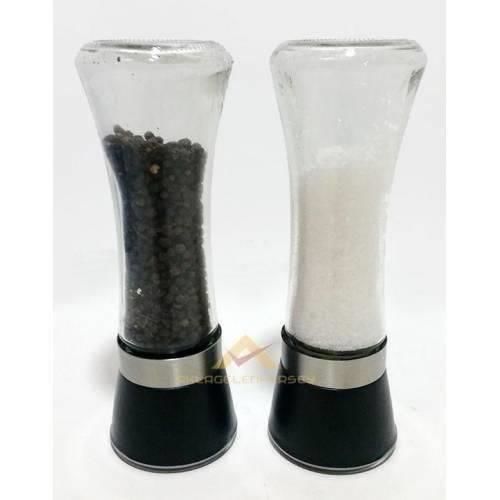 2 Adet Seramik Öğütücülü 19cm Büyük Boy Cam Hazne Tuz Ve Karabiber Değirmeni Alt Özel Koruma Kapaklı