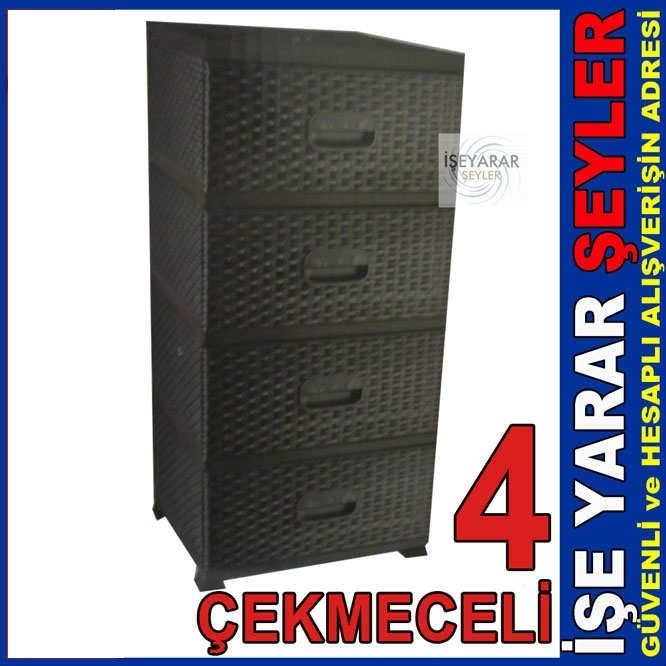 Hasır örgü görünümlü 4 çekmece komidin çok amaçlı 1.kalite plastikten yanları kapalı raddan komidin