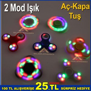 Aç-Kapa Tuşlu Işıklı Stres Çarkı Orjinal Fidget Hand Spinner 2 Mod Işıklı Stres Çarkı Süper Dönüş
