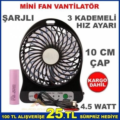 Şarjlı Usb Güçlü Serinletici Vantilatör 3 Hız Kademeli Fan