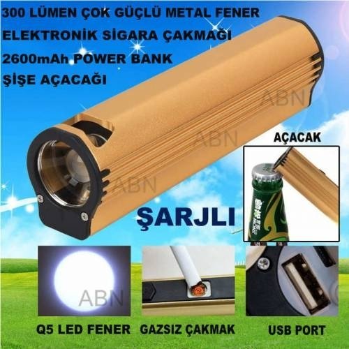 Telefon için PowerBank,El Feneri,Elektronik Çakmak,Şişe Açacağı