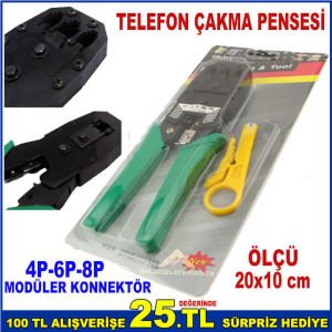 TELEFON ÇAKMA PENSESİ 4-6-8 MODÜLER KONNEKTÖR İÇİN NETWORK ÇAKMA PENSESİ 20X10cm 3 AĞIZLI