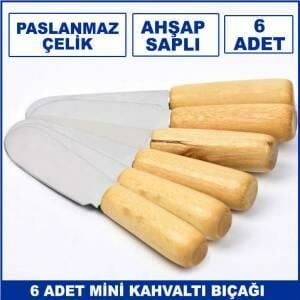 6'lı Paslanmaz Çelik Ahşap Saplı Peynir, Tereyağ, Bal, Reçel Sürme Bıçağı - Mini Kahvaltı Bıçağı