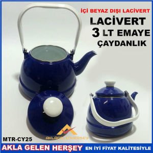 3LT İÇİ BEYAZ DIŞI LACİVERT EMAYE ÇAYDANLIK
