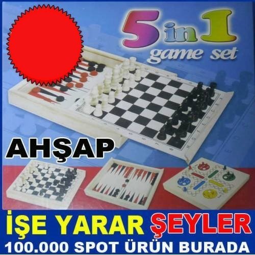 5 İn 1 Ahşap Tavla Satranç Dama Oyun Seti