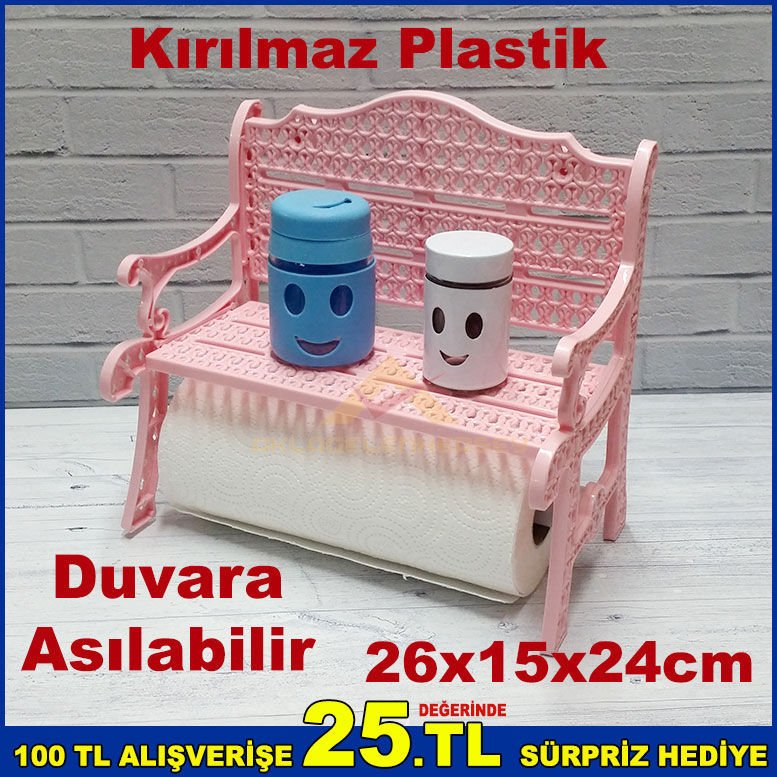 Kırılmaz Plastik Koltuk Bank Şeklinde Pudra Pembe Duvara Asılabilir Kağıt Havluluk