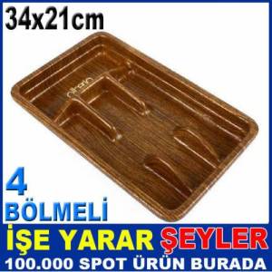 4 Bölmeli Ahşap Görünümlü Çekmeceiçi Kaşıklık