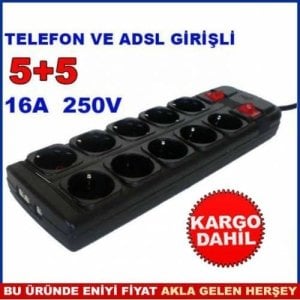 AÇ-KAPA ANAHTARLI TELEFON,ADSL GİRİŞLİ 16 AMPER 10'LU GRUP PRİZ