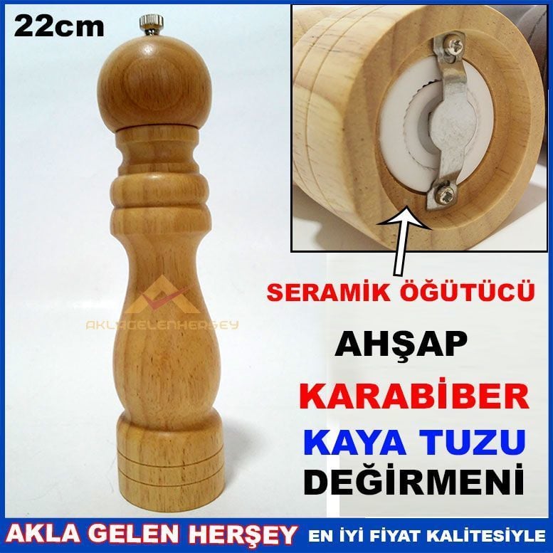 SERAMİK ÖĞÜTÜCÜLÜ 22cm BÜYÜK BOY AHŞAP KARABİBER DEĞİRMENİ