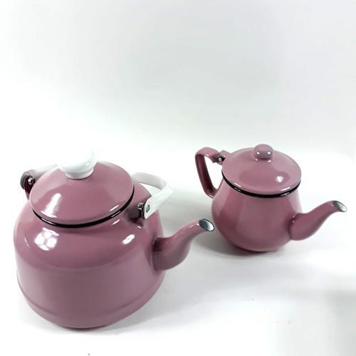 Pembe Emaye Çaydanlık Seti ikili Nostaljik Set Süper Kalite