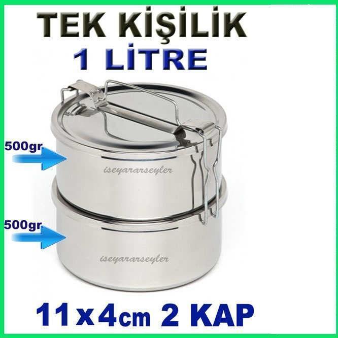 Tek Kişilik 2 Kaplı 1 Litre Paslanmaz Çelik Sefer Tası, Kolay Taşınır Yemek Kabı