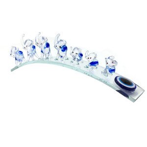 Şeffaf Cam El İşçiliği Küçükten Büyüğe Nazarlıklı 7'li Fil Seti Dekoratif Biblo