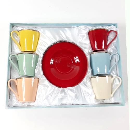 6 lı Renkli Süper Kalite Porselen Fincan Takımı 