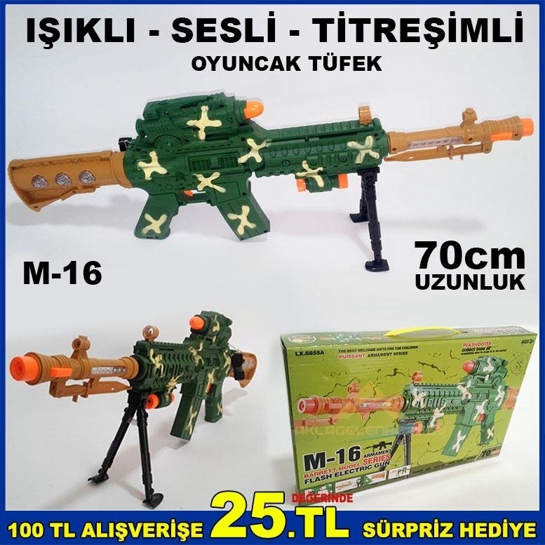 70cm TİTREŞİMLİ SESLİ IŞIKLI M-16 OYUNCAK TÜFEK