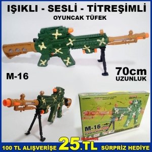 70cm TİTREŞİMLİ SESLİ IŞIKLI M-16 OYUNCAK TÜFEK