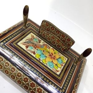 Ahşap Altın Varaklı Kakma Sedef İşlemeli İnce El İşçilikli 19.5x14.5 cm Kalemlik