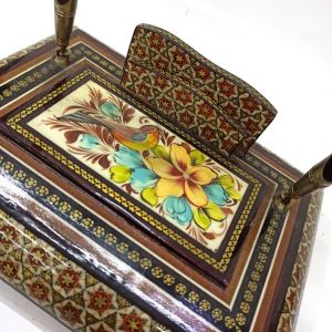 Ahşap Altın Varaklı Kakma Sedef İşlemeli İnce El İşçilikli 19.5x14.5 cm Kalemlik