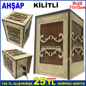 KİLİTLİ AHŞAP PARA KUMBARASI,BÜYÜK BOY PARA BİRİKİM KUTUSU KUMBARAM AHŞAP MONEYBANK