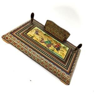 Ahşap Altın Varaklı Kakma Sedef İşlemeli İnce El İşçilikli 24x16 cm Kalemlik