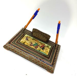 Ahşap Altın Varaklı Kakma Sedef İşlemeli İnce El İşçilikli 24x16 cm Kalemlik
