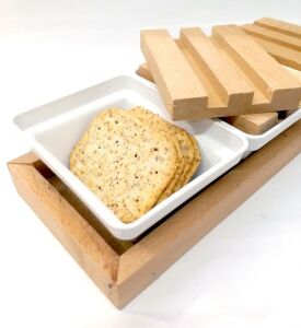 Kırılmaz Plastik Kase Ahşap 3Parça Kahvaltılık ve Çerezlik Takımı Yeni Nesil Ayrılabilen Kahvaltılık