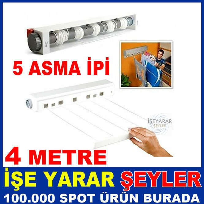 ÇEK AS OTOMATİK ÇAMAŞIR KURUTMA ASKILIĞI PORTATİF ÇEKAS BALKON ve BANYO İÇİ MONTAJLI 20metre İP BOYU