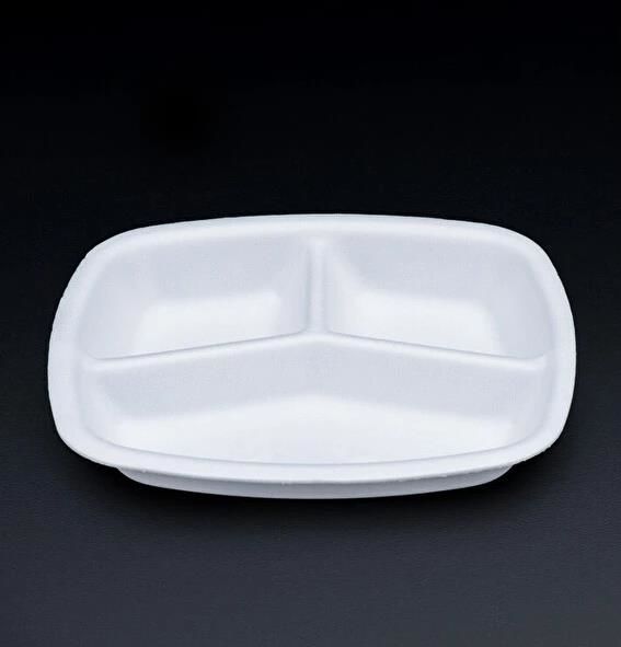 Isı Korumalı İzoleli 100 Adet 3 Gözlü Köpük Yemek Tabağı Ekonomik 3 Gözlü Kullan At Tabak