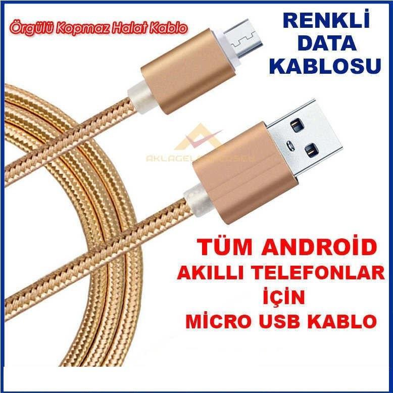 Farklı renklerde İp Örgülü 1.Kalite Micro Usb Cep Telefon Şarj Kablosu Sağlam ve Dayanıklı Samsung Kablosu