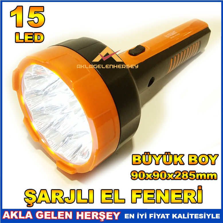 15 LEDLİ 2 KADEMELİ BÜYÜK BOY ŞARJLI EL FENERİ