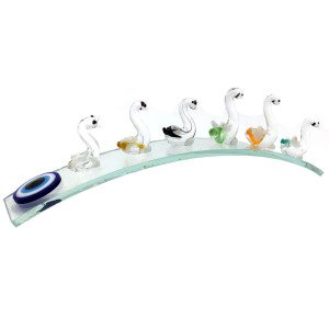 Şeffaf Cam El İşçiliği Küçükten Büyüğe Nazarlıklı 6'lı Ördek Dekoratif Biblo