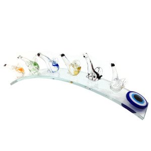 Şeffaf Cam El İşçiliği Küçükten Büyüğe Nazarlıklı 6'lı Kaz Dekoratif Biblo