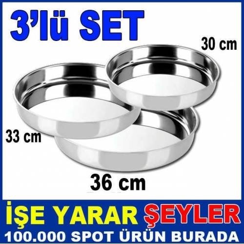 3 ADET PASLANMAZ ÇELİK FIRIN TEPSİSİ 1.KALİTE 3lü SET