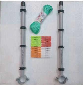 Yuvarlak Balkon Demirine Monte Küpeşte Tipi Çamaşır Kurutma Askısı Gezer Makaralı ,24 Mandal+20 mt