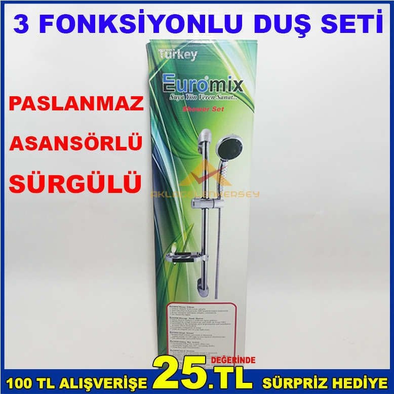 FULL PASLANMAZ ÇELİK SÜRGÜLÜ ASANSÖRLÜ 3 FONKSİYONLU DUŞ SETİ