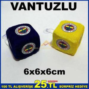 Küp Model Vantuzlu Fenerbahçe Desenli Araba Süsü,İçi Süngerle Dolu,Dış Yüzey Kadife Üzeri Baskı