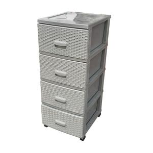 4 Çekmeceli Makaralı Tekerlekli Gri Renk Plastik Komidin Sebzelik