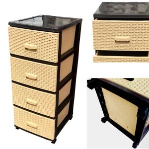 Çekmeceli Makaralı Tekerlekli Kahverengi Plastik Komidin Sebzelik