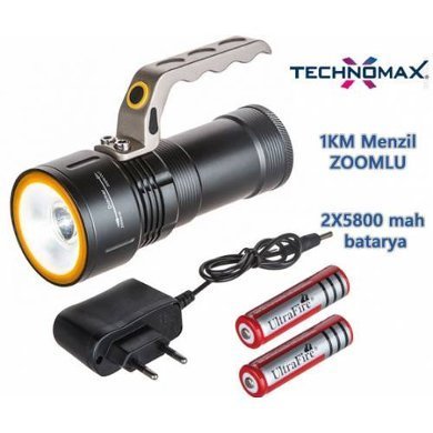 Metal gövdeli profesyonel el feneri şarjlı ve çift bataryalı 1km menzilli zoomlu fener tm-8019