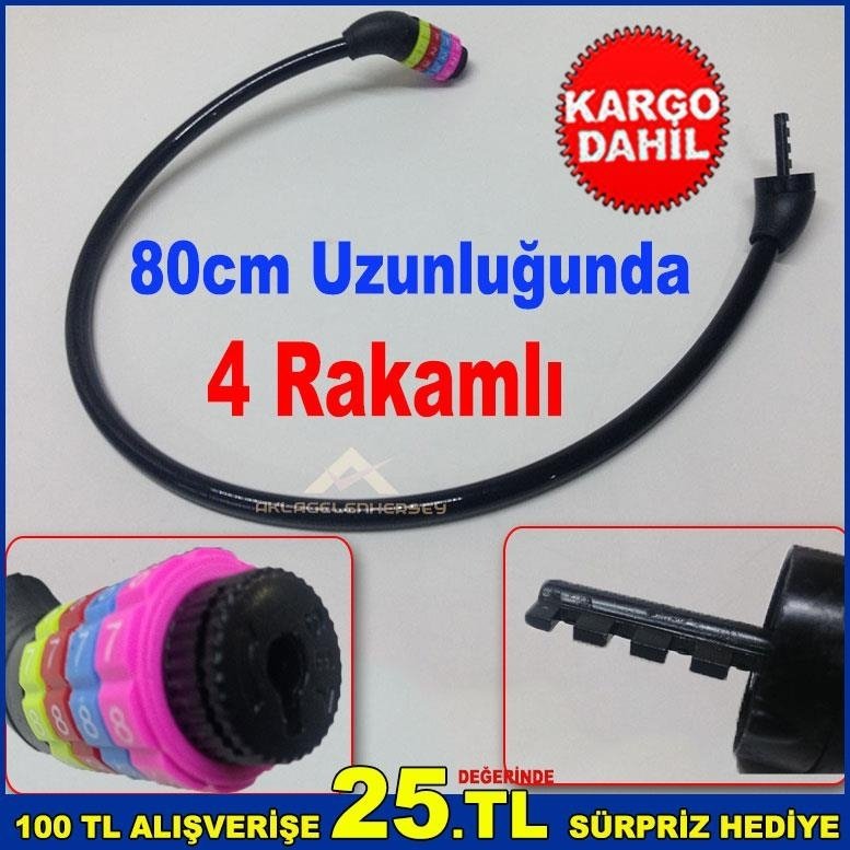 4 Haneli Şifreli Motor Kilidi 80cm Uzunluğunda Bisiklet Kilidi