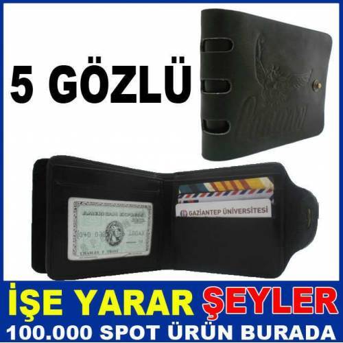 5 Cepli İçi Fermuarlı Gözlü Deri Erkek Cüzdanı