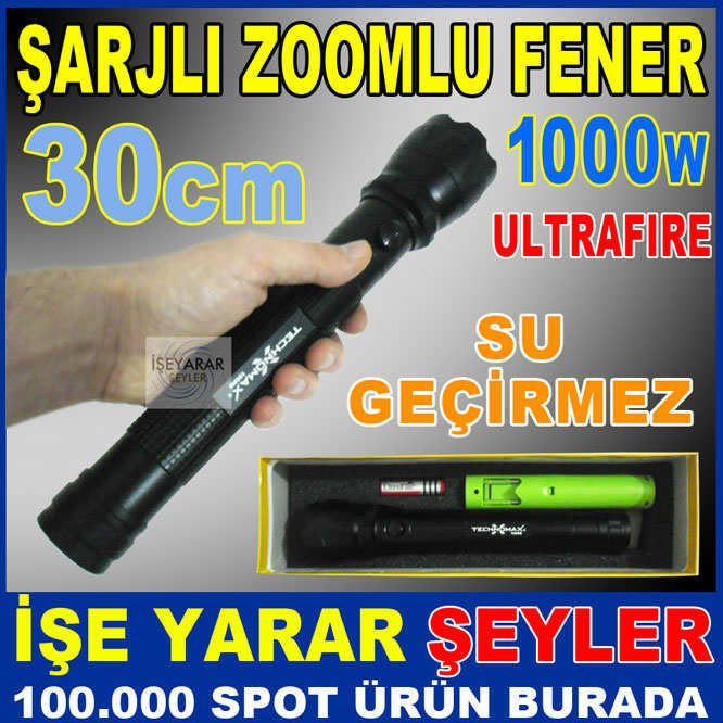 ŞARJLI ULTRAFIRE ZOOMLU UZUN BOY EL FENERİ 30cm