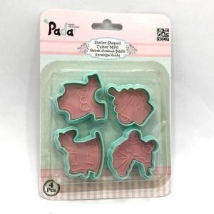 Yaylı Bas Çıkart Bebek Arabalı 4 lü Şeker Hamuru Kurabiye Kalıbı