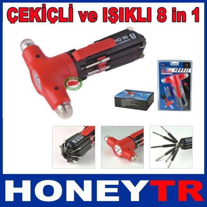 YENİ 8 in 1 ÇOKLU TORNAVİDA ve IŞIKLI ÇEKİÇ SETİ