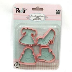 Yaylı Bas Çıkart Elbise Şekilli 4 lü Şeker Hamuru Kurabiye Kalıbı