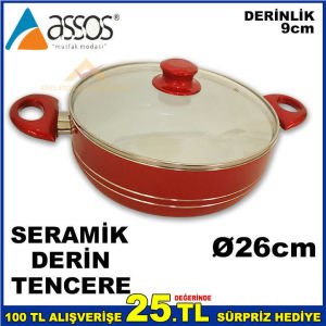 ASSOS SERAMİK 26cm DERİN YANMAZ YAPIŞMAZ TENCERE