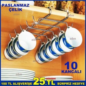 PASLANMAZ ÇELİK DOLAP İÇİ 10 KANCA  FİNCAN ASKISI KUPA ASKILIĞI