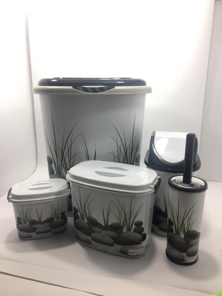 Taş Desenli 5 Parça Plastik Banyo Seti