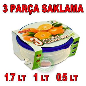 3 pcs VAKUM SAKLAMA SET MİKRODALGA UYUMLU KAPLAR