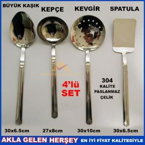 ÖMÜR BOYU GARANTİLİ 304 KALİTE PASLANMAZ ÇELİK 4'lü SET